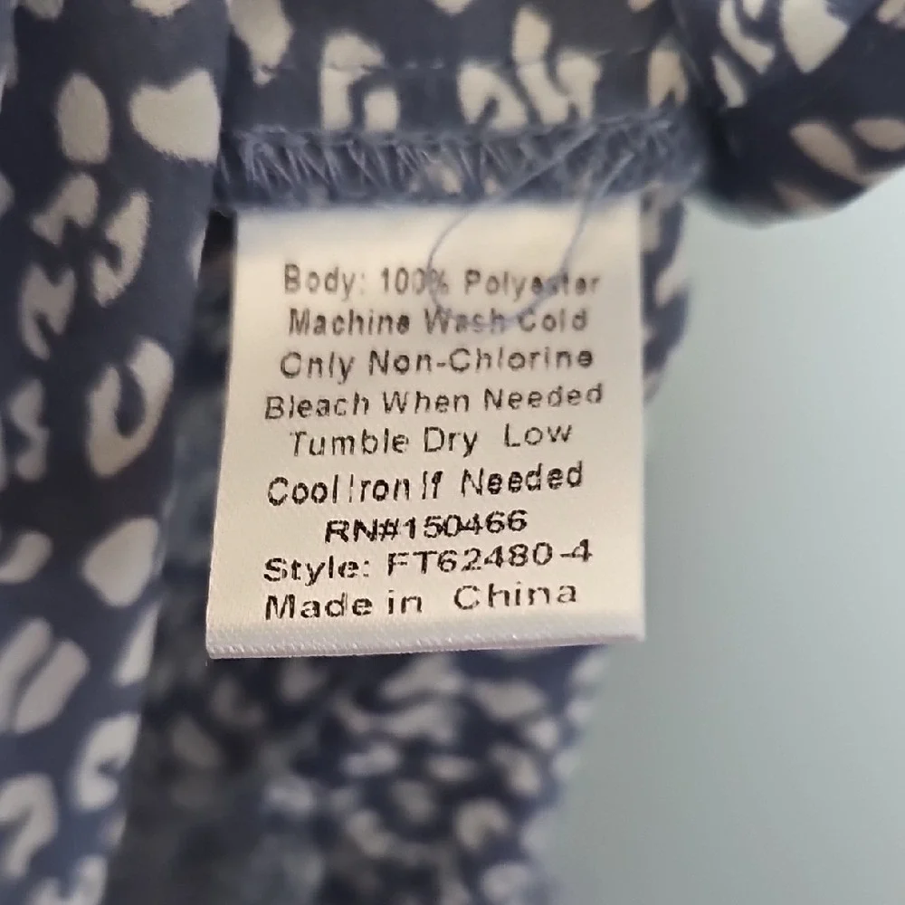 Monday Fun Stitch Fix Feminine Office Blue Patterned XXL Tie Sleeve Blouse Top